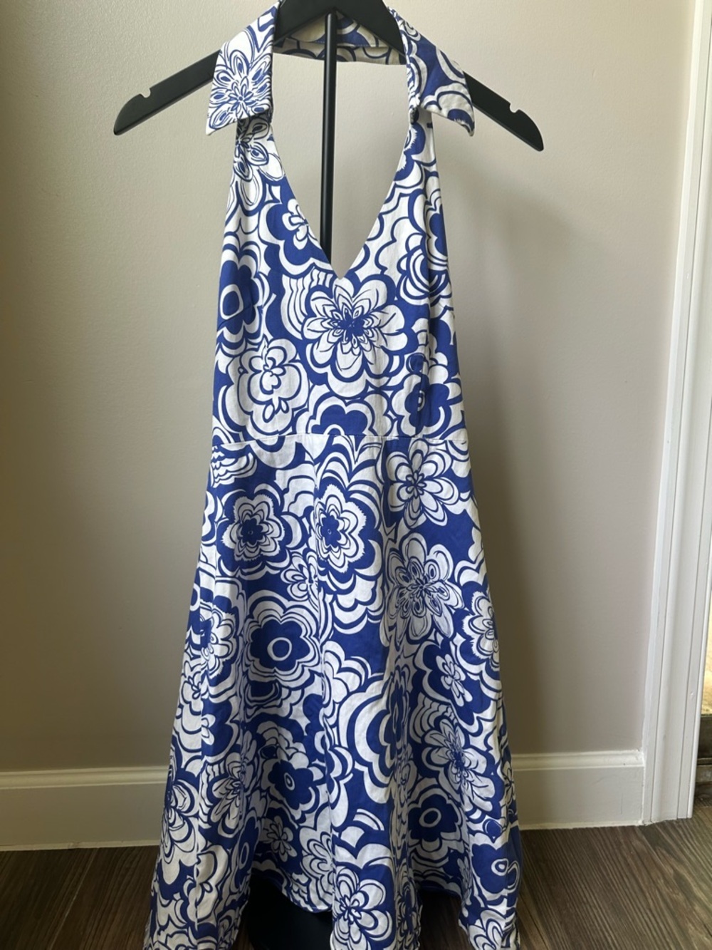 Spense Blue White Floral Halter Dress A-Line Summer Vacation Sundress - Picture 2 of 11